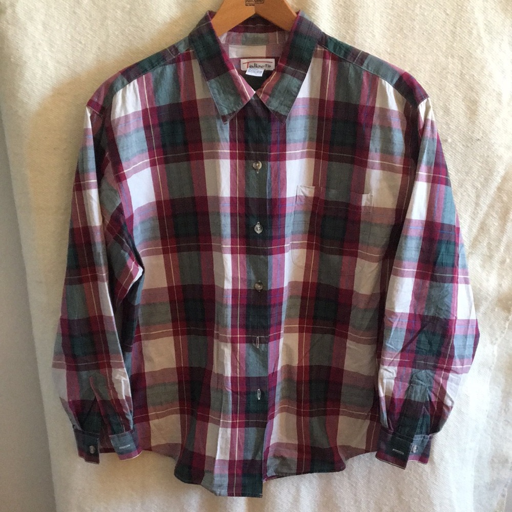 Vintage Talbots Red and Green Plaid Button-Down Shirt